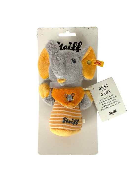 steiff Other - Steiff Trampili Elephant Baby Rattle Plush Toy Gray Orange 6 inch Shower Gift
